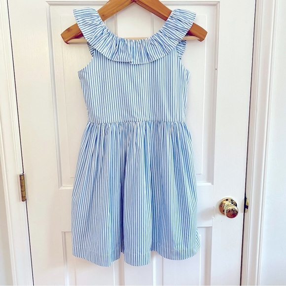 J. Crew Crewcuts Girl's Blue White Stripe Cotton Sleeveless Ruffle Dress Size 10 - Picture 12 of 12